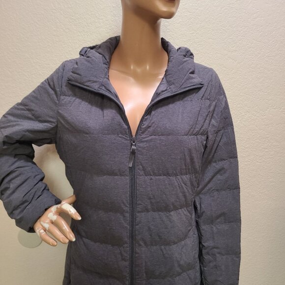 UNIQLO ULTRA STRETCH LIGHT DOWN LONG COAT PUFFER JACKET HOODED GRAY sz M - Picture 4 of 8